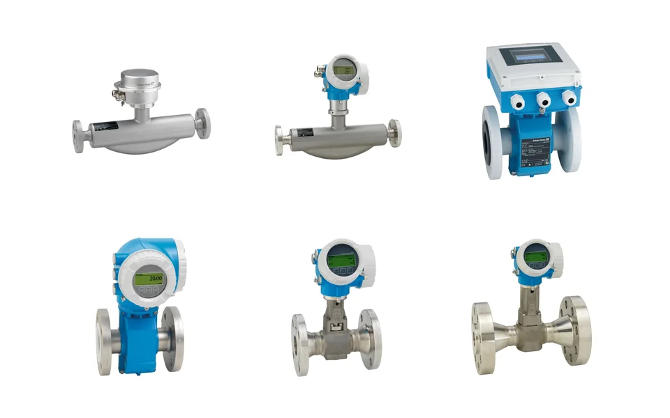 Коллаж расходомеров Endress+Hauser Proline Promass, Promag и Prowirl