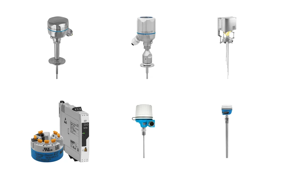 Коллаж термометров Endress+Hauser iTHERM и головных преобразователей температуры